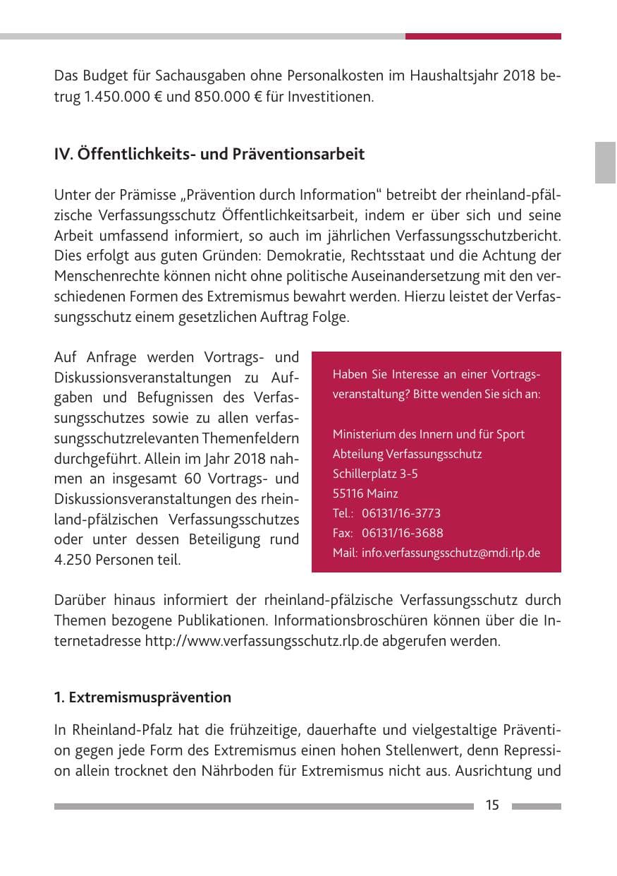 Seite 16 des Verfassungsschutzbericht 2018 Rheinland-Pfalz