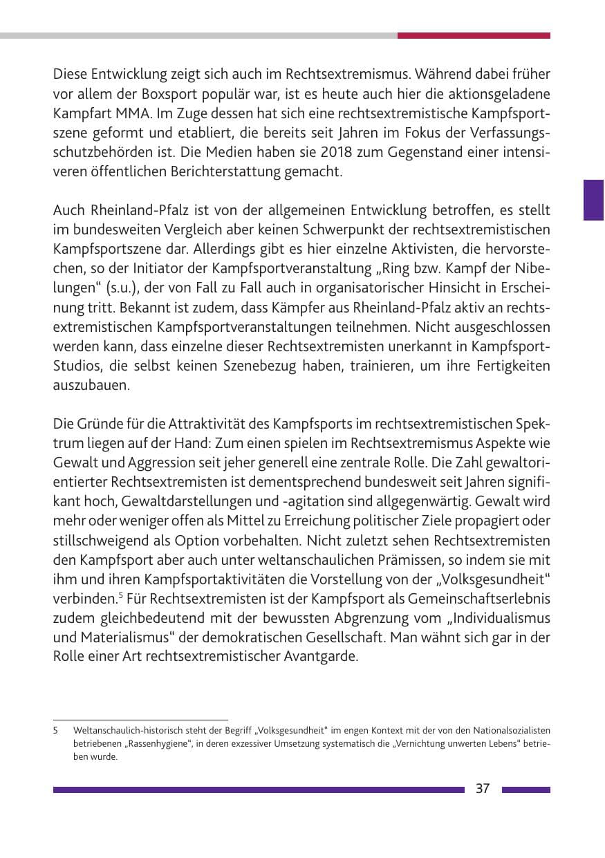Seite 38 des Verfassungsschutzbericht 2018 Rheinland-Pfalz