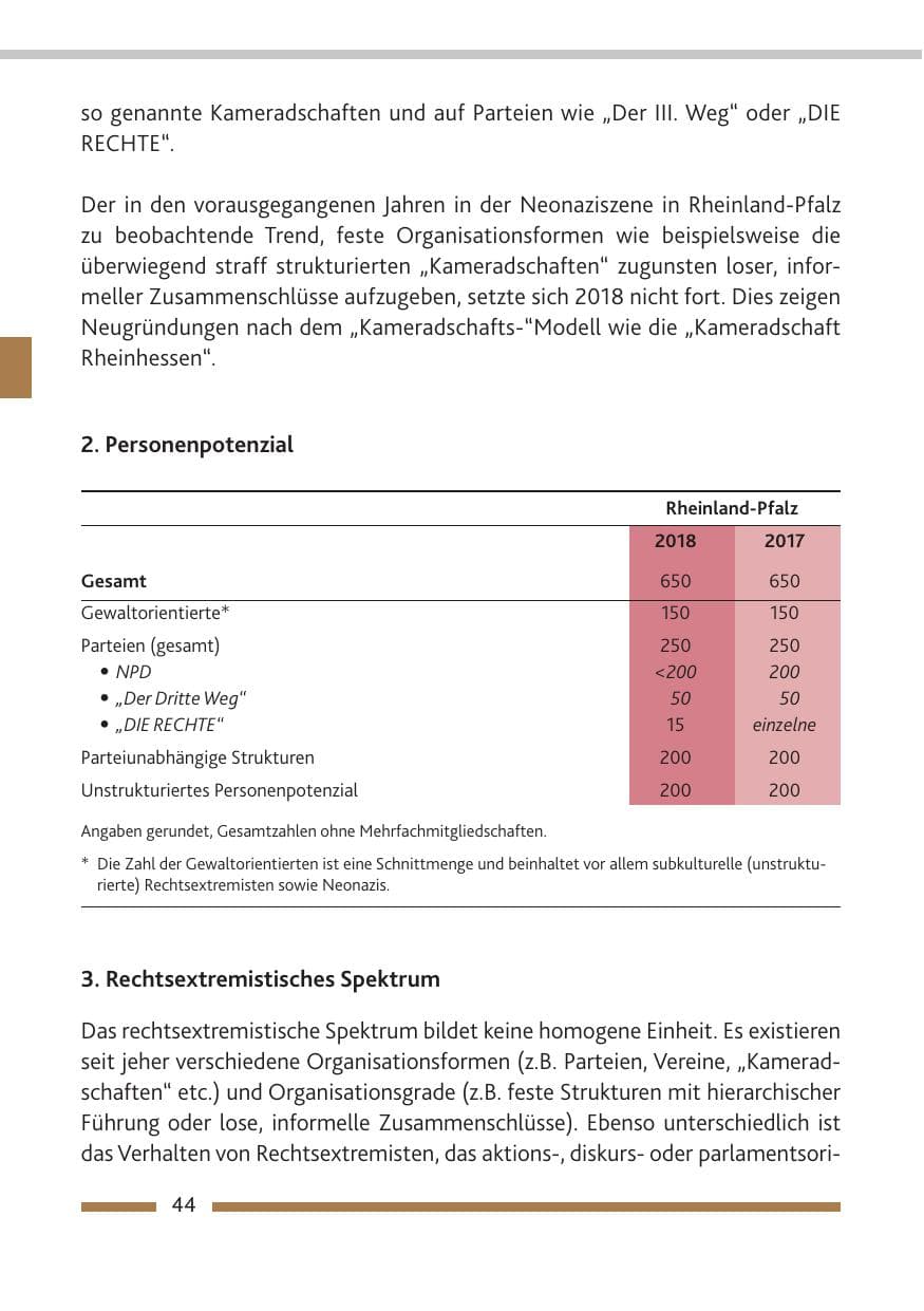 Seite 45 des Verfassungsschutzbericht 2018 Rheinland-Pfalz