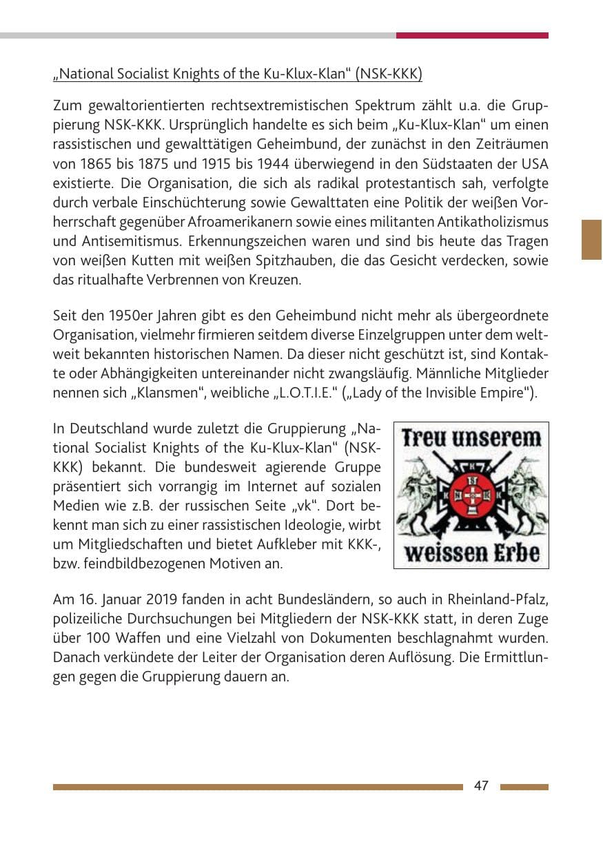 Seite 48 des Verfassungsschutzbericht 2018 Rheinland-Pfalz