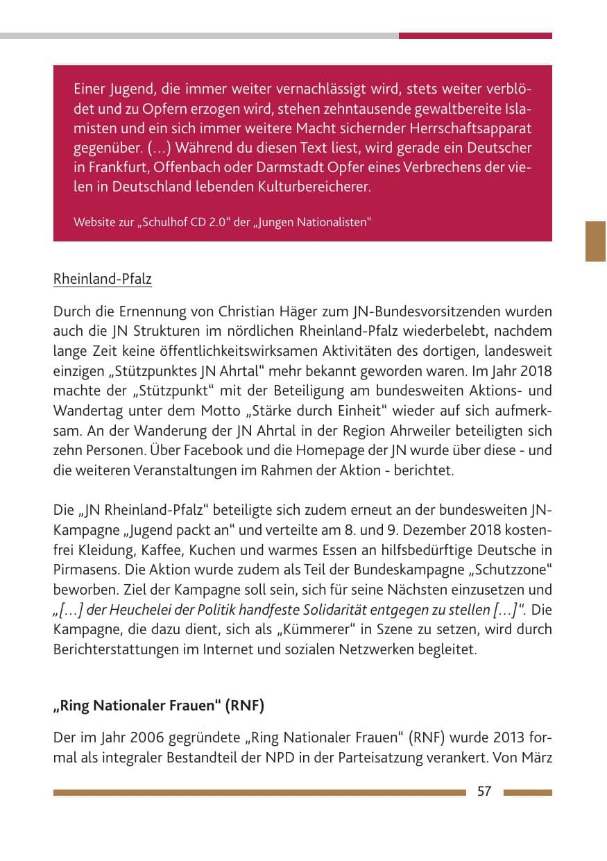 Seite 58 des Verfassungsschutzbericht 2018 Rheinland-Pfalz