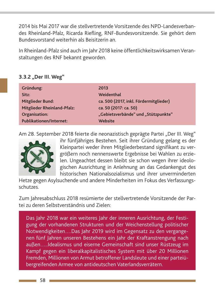 Seite 59 des Verfassungsschutzbericht 2018 Rheinland-Pfalz