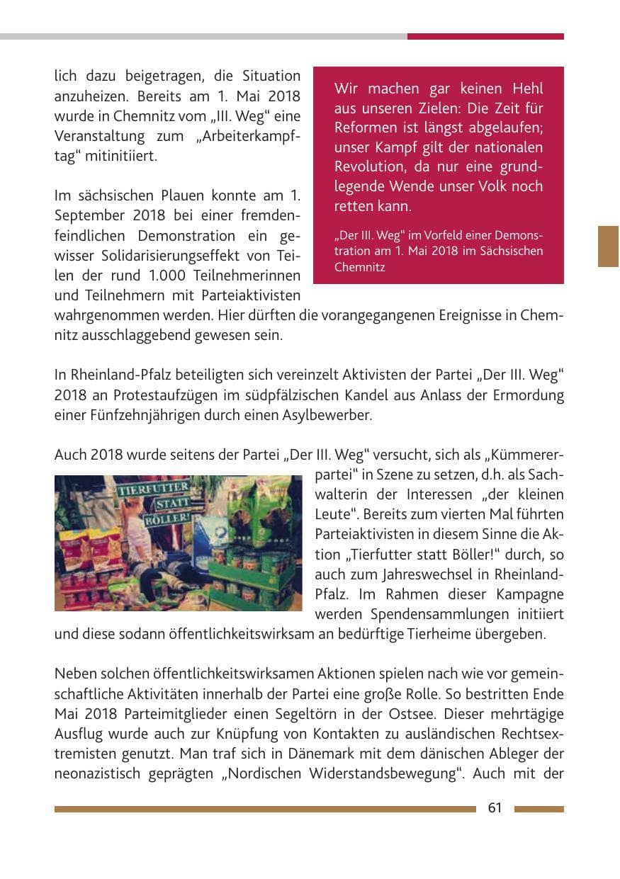 Seite 62 des Verfassungsschutzbericht 2018 Rheinland-Pfalz