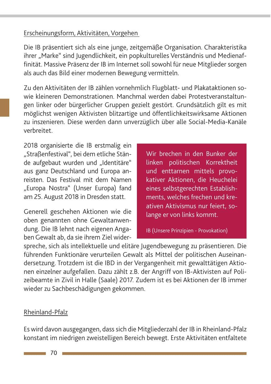 Seite 71 des Verfassungsschutzbericht 2018 Rheinland-Pfalz