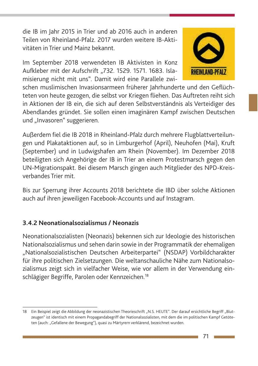Seite 72 des Verfassungsschutzbericht 2018 Rheinland-Pfalz