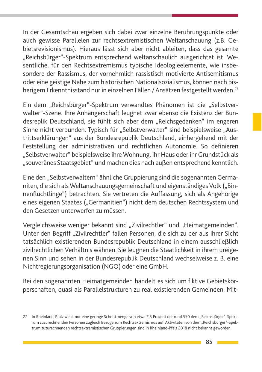 Seite 86 des Verfassungsschutzbericht 2018 Rheinland-Pfalz