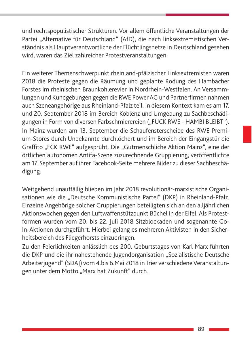 Seite 90 des Verfassungsschutzbericht 2018 Rheinland-Pfalz