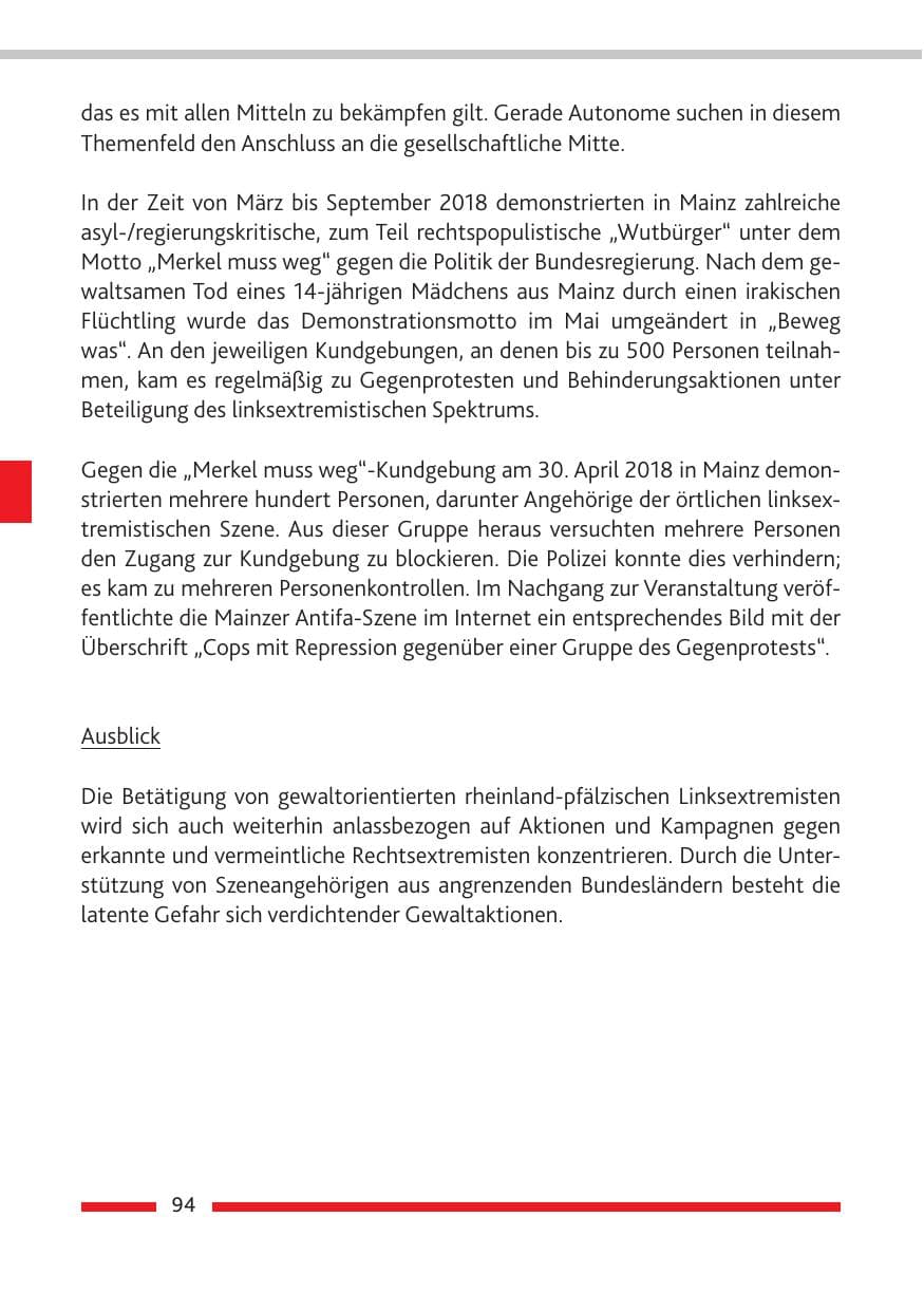 Seite 95 des Verfassungsschutzbericht 2018 Rheinland-Pfalz