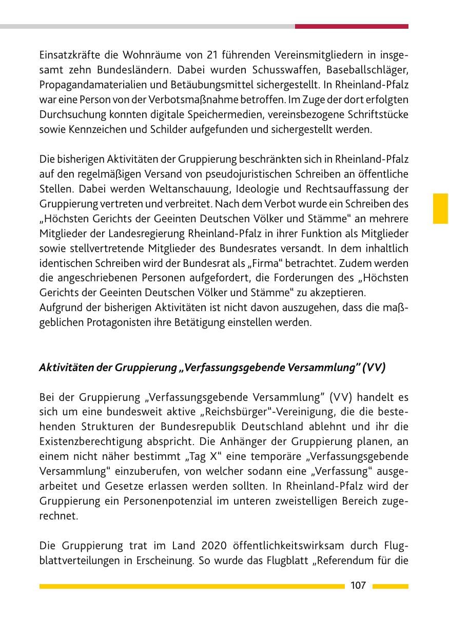 Seite 109 des Verfassungsschutzbericht 2020 Rheinland-Pfalz