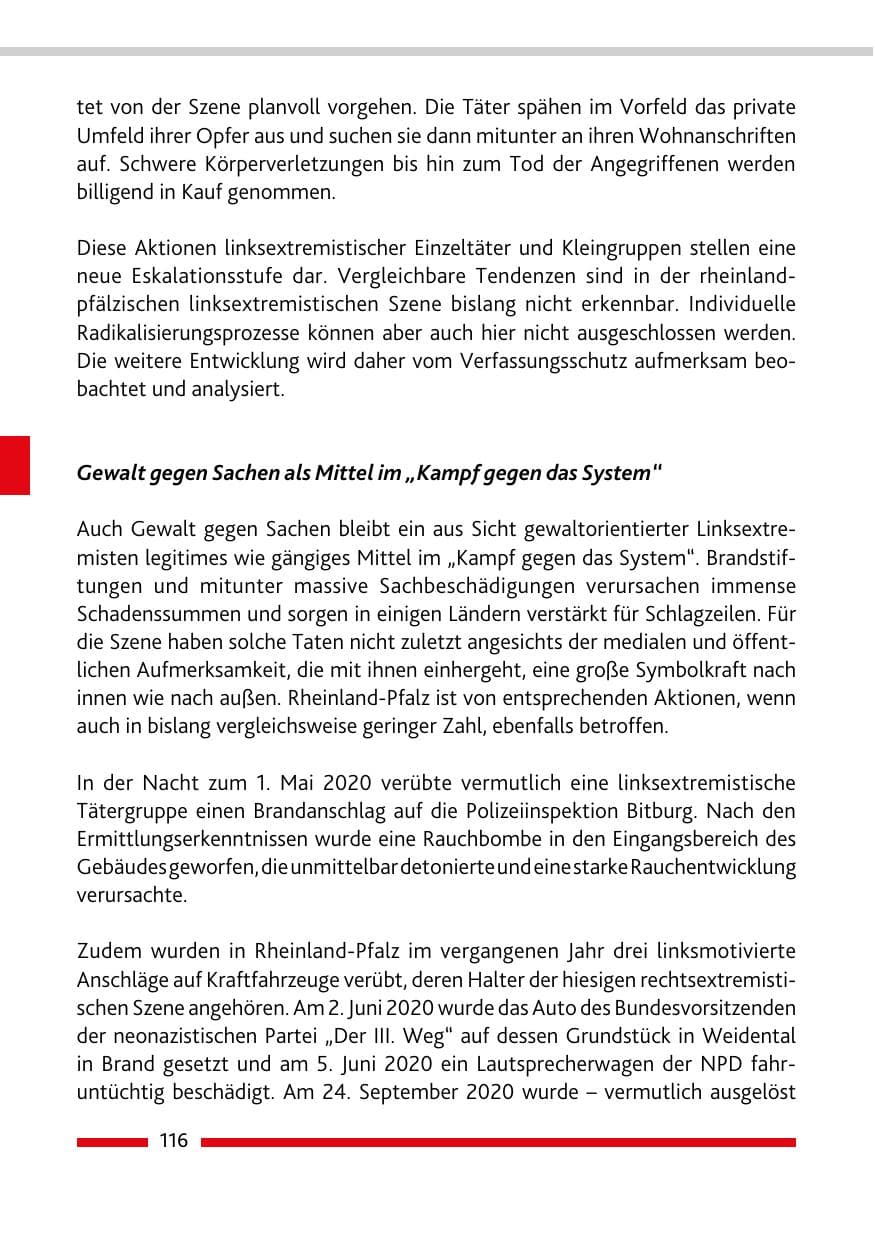 Seite 118 des Verfassungsschutzbericht 2020 Rheinland-Pfalz