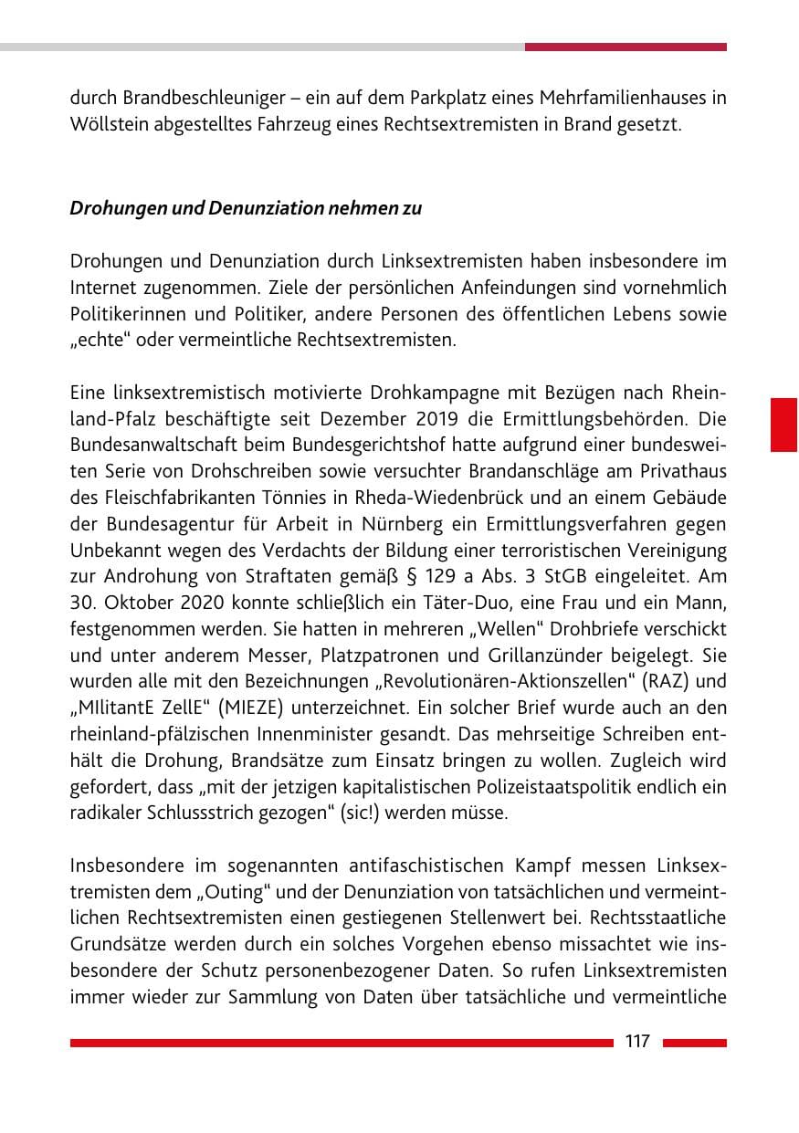 Seite 119 des Verfassungsschutzbericht 2020 Rheinland-Pfalz
