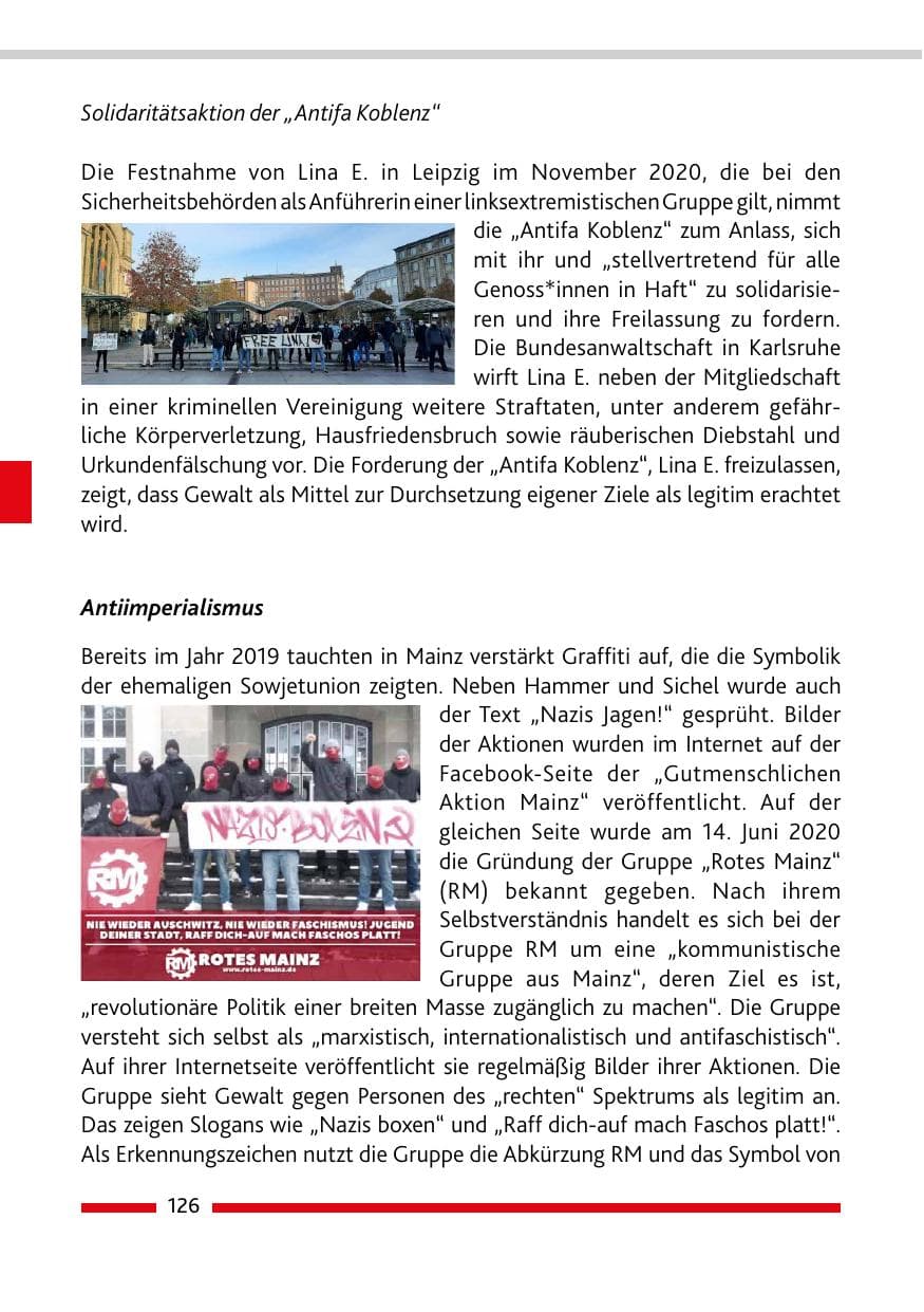Seite 128 des Verfassungsschutzbericht 2020 Rheinland-Pfalz