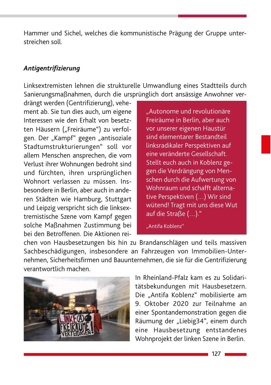 Seite 129 des Verfassungsschutzbericht 2020 Rheinland-Pfalz