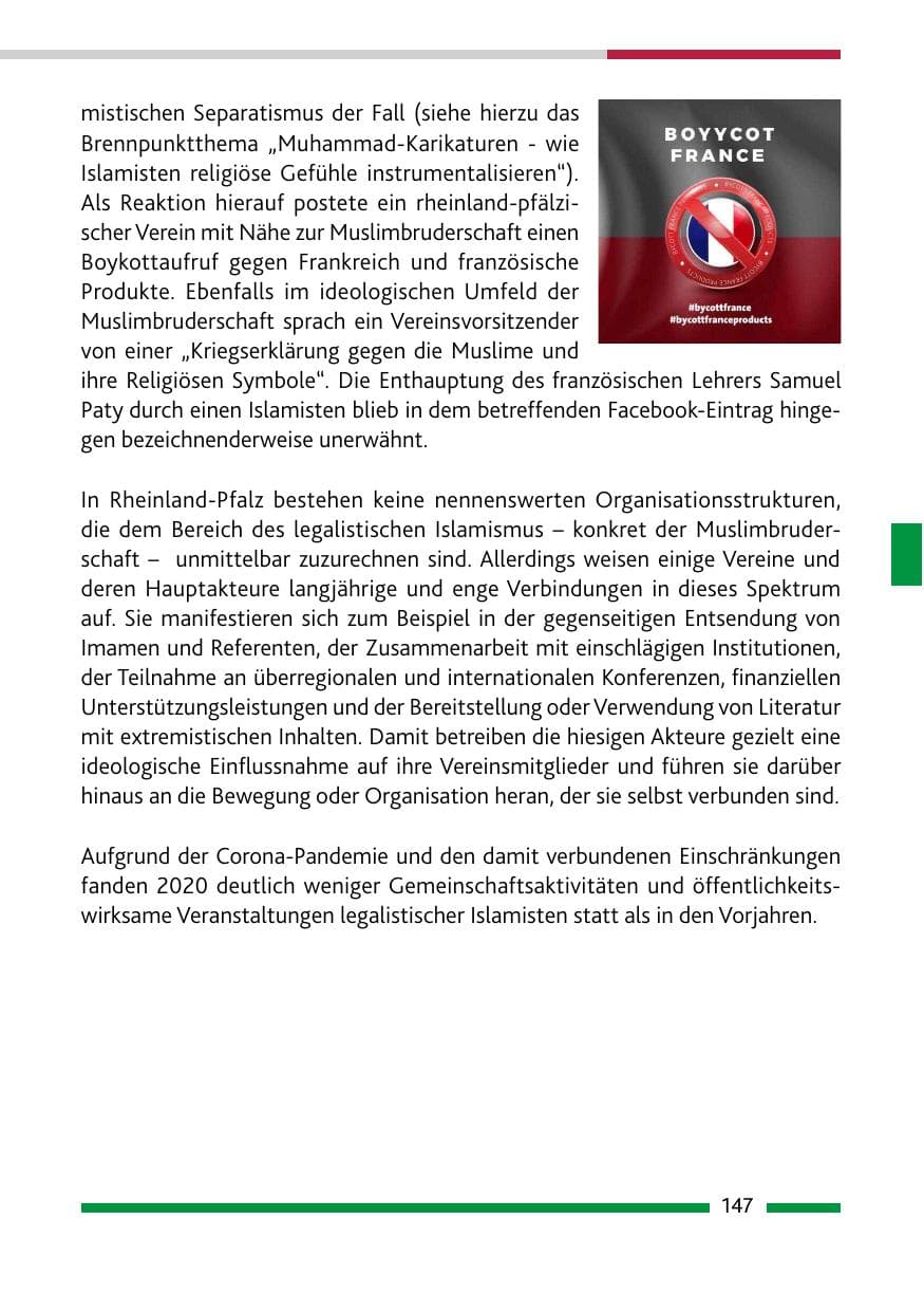 Seite 149 des Verfassungsschutzbericht 2020 Rheinland-Pfalz