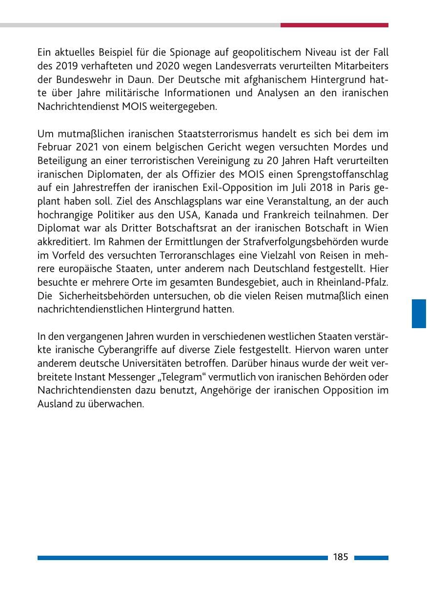 Seite 187 des Verfassungsschutzbericht 2020 Rheinland-Pfalz