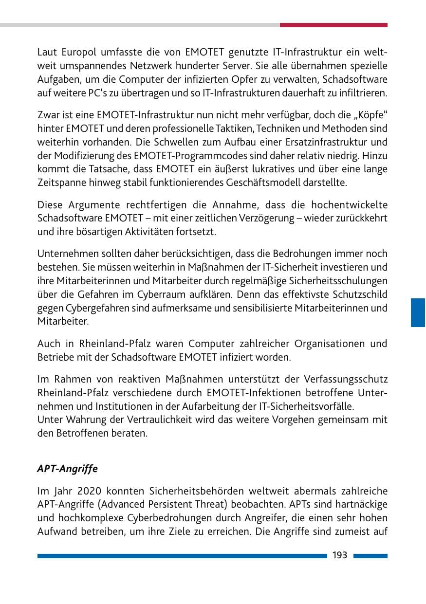 Seite 195 des Verfassungsschutzbericht 2020 Rheinland-Pfalz