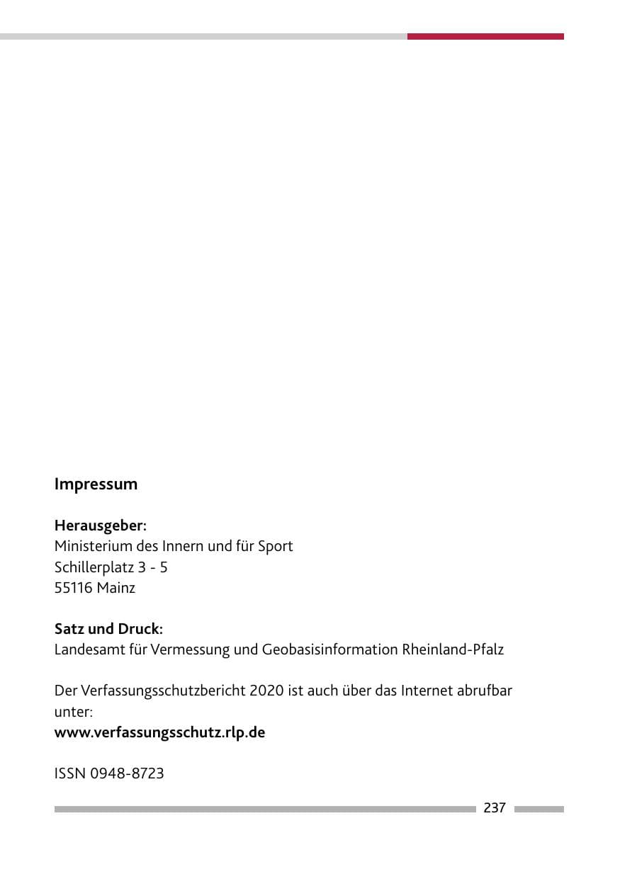 Seite 239 des Verfassungsschutzbericht 2020 Rheinland-Pfalz