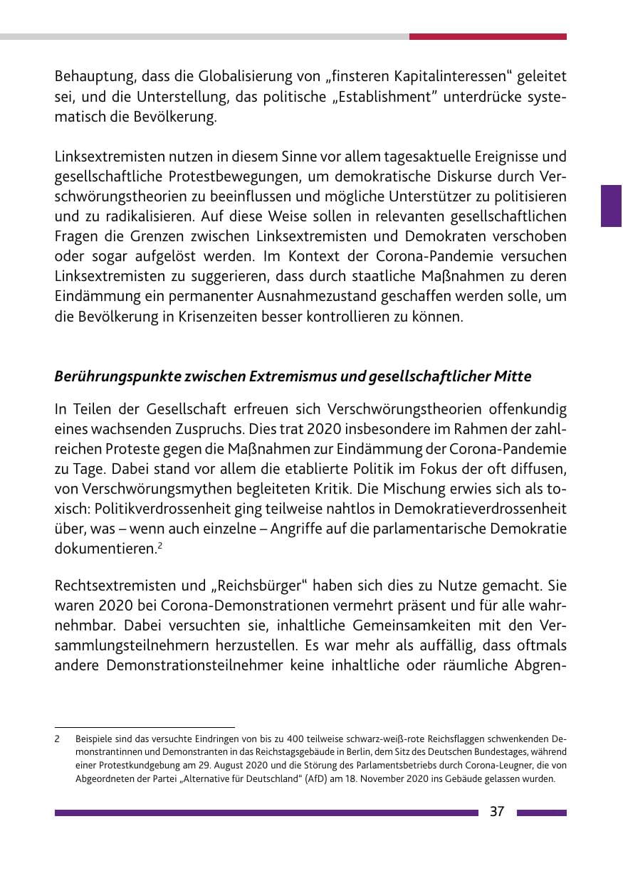 Seite 39 des Verfassungsschutzbericht 2020 Rheinland-Pfalz
