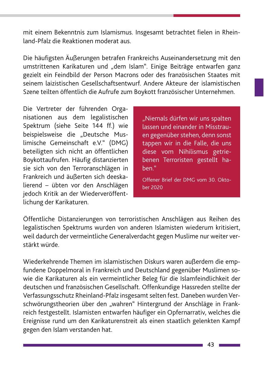 Seite 45 des Verfassungsschutzbericht 2020 Rheinland-Pfalz
