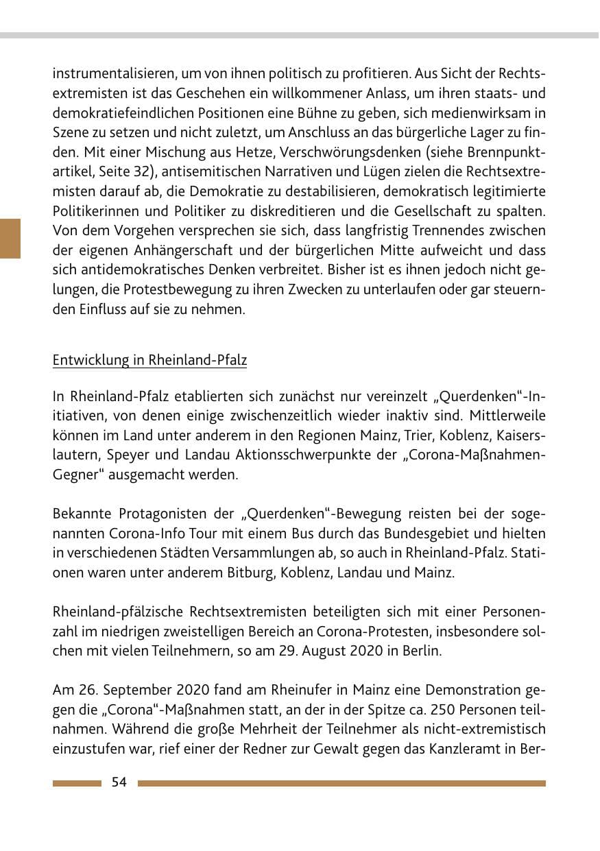 Seite 56 des Verfassungsschutzbericht 2020 Rheinland-Pfalz