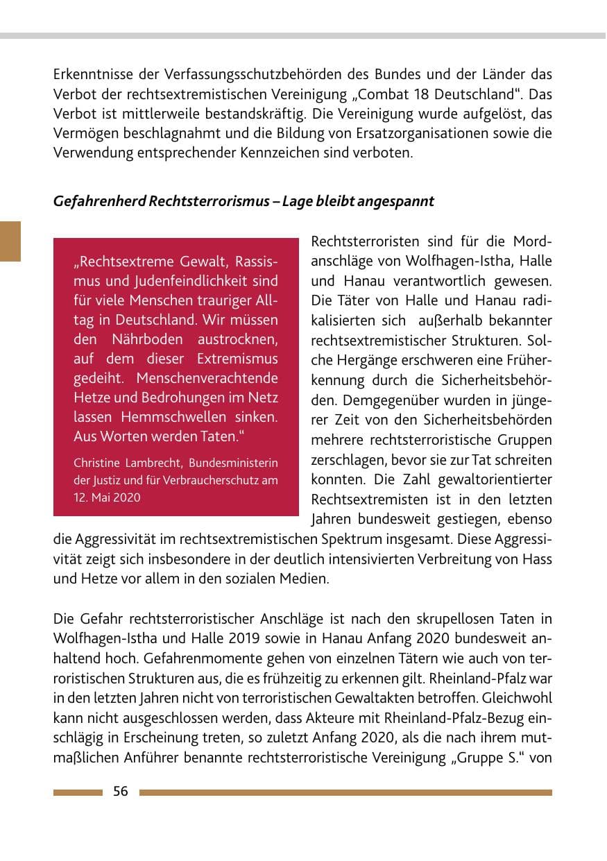 Seite 58 des Verfassungsschutzbericht 2020 Rheinland-Pfalz