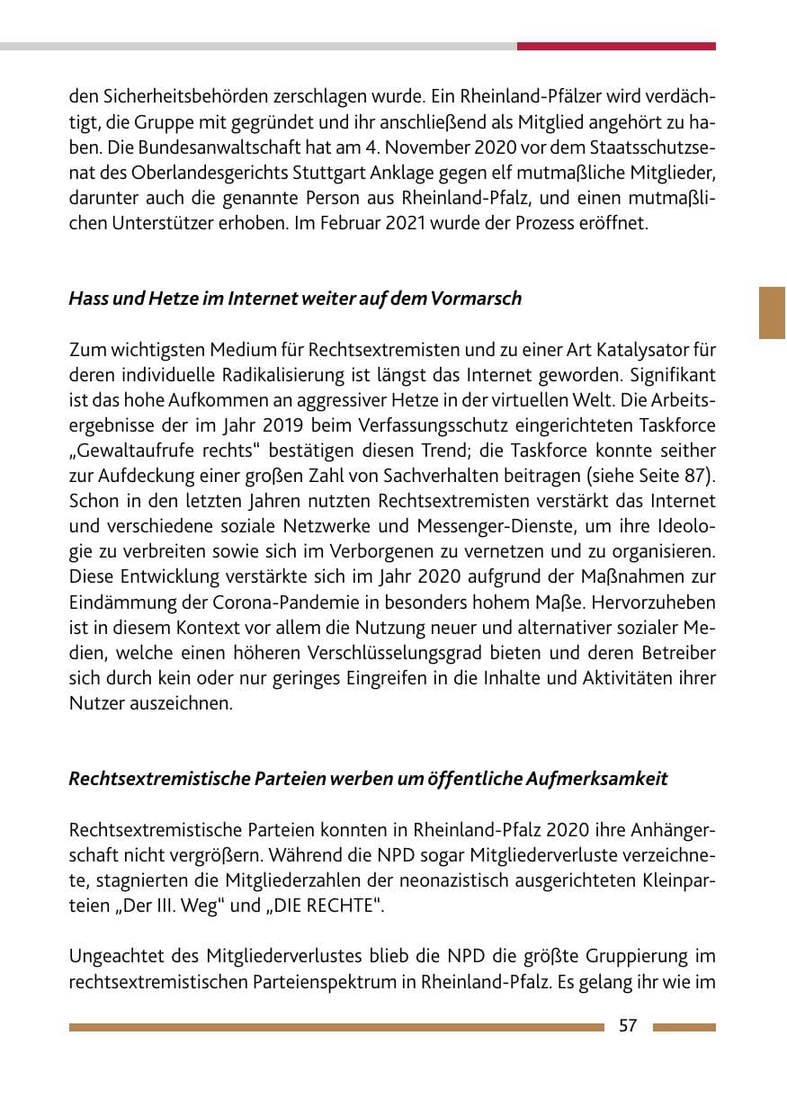 Seite 59 des Verfassungsschutzbericht 2020 Rheinland-Pfalz