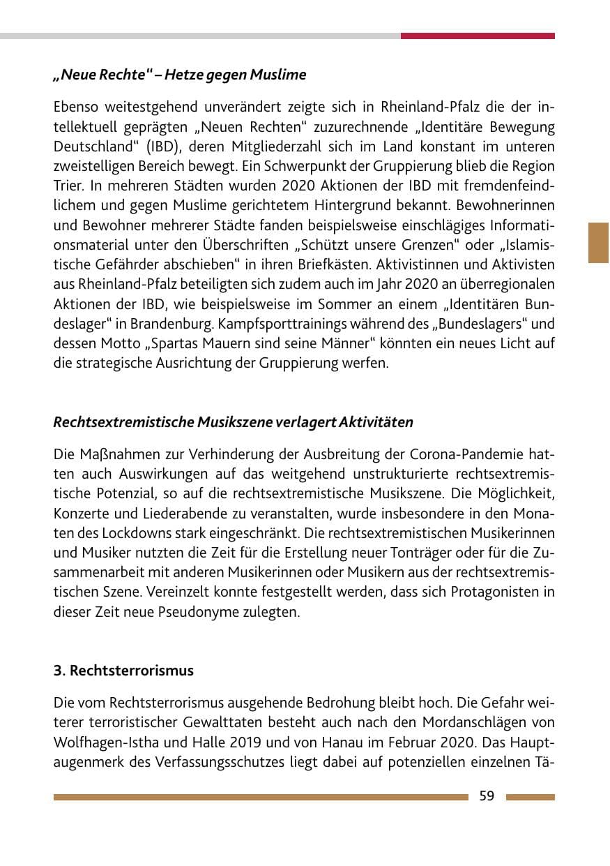 Seite 61 des Verfassungsschutzbericht 2020 Rheinland-Pfalz