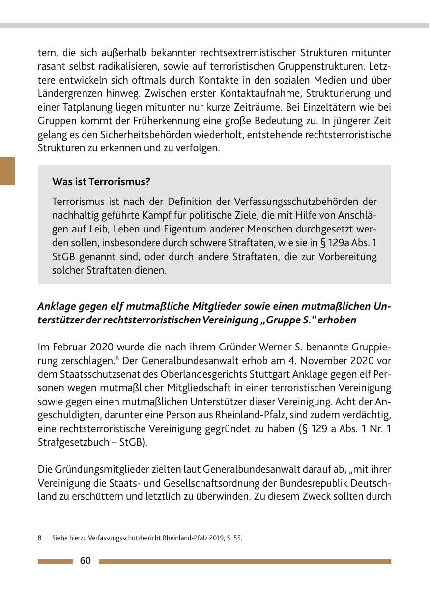 Seite 62 des Verfassungsschutzbericht 2020 Rheinland-Pfalz