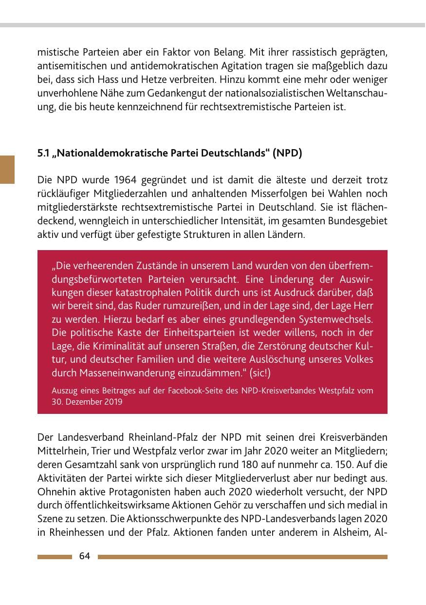 Seite 66 des Verfassungsschutzbericht 2020 Rheinland-Pfalz
