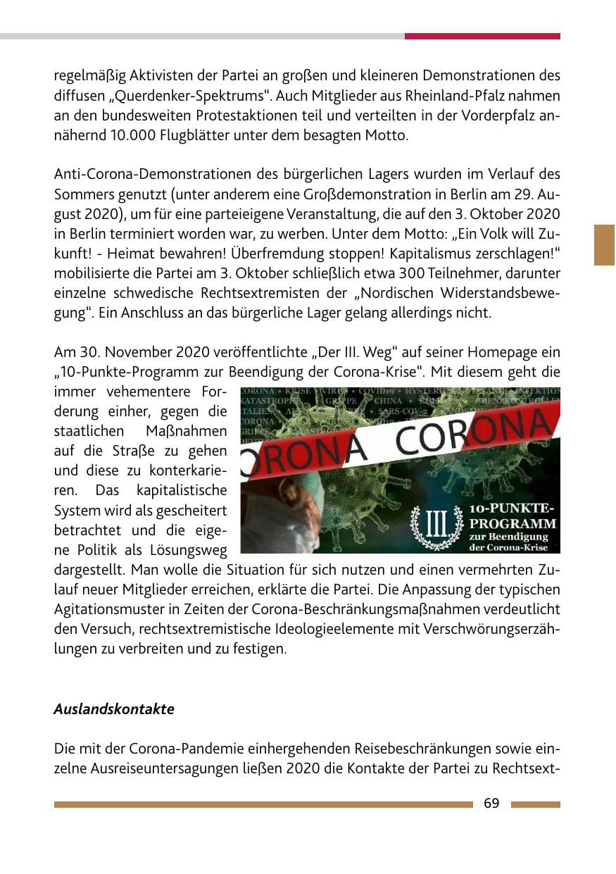 Seite 71 des Verfassungsschutzbericht 2020 Rheinland-Pfalz
