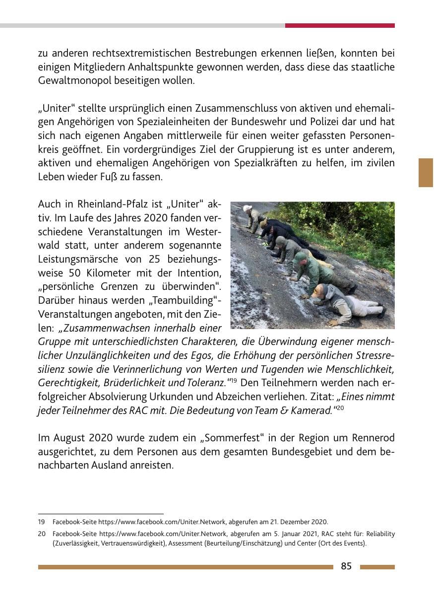 Seite 87 des Verfassungsschutzbericht 2020 Rheinland-Pfalz