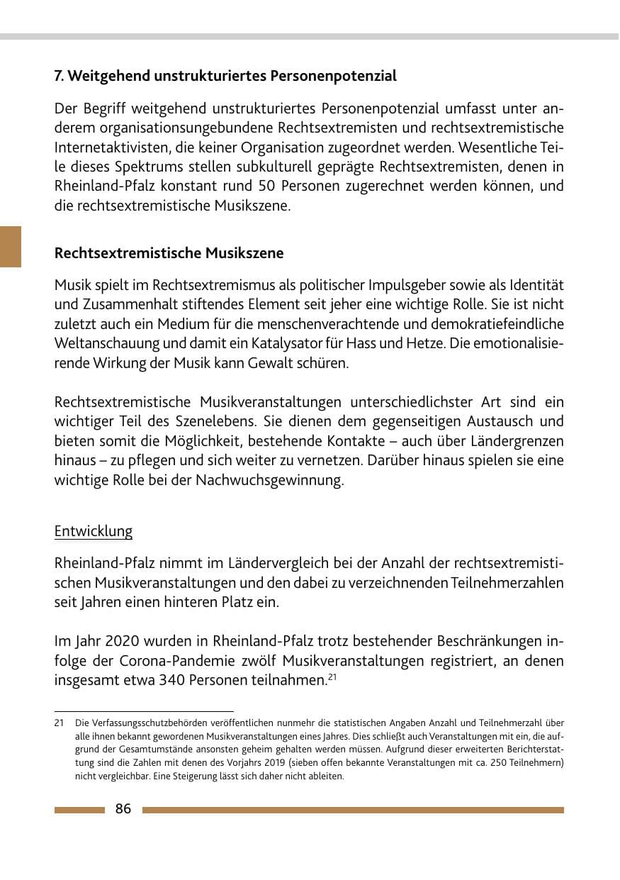 Seite 88 des Verfassungsschutzbericht 2020 Rheinland-Pfalz