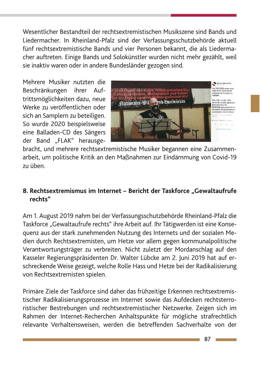 Seite 89 des Verfassungsschutzbericht 2020 Rheinland-Pfalz