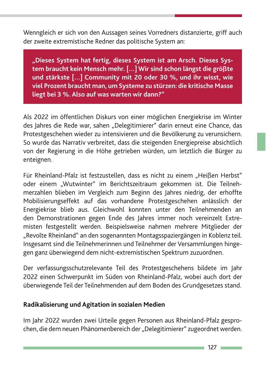 Seite 129 des Verfassungsschutzbericht 2022 Rheinland-Pfalz
