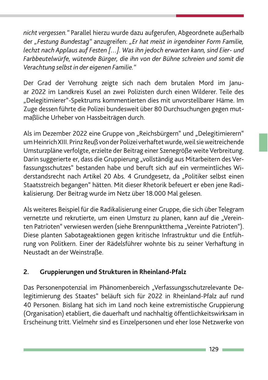 Seite 131 des Verfassungsschutzbericht 2022 Rheinland-Pfalz