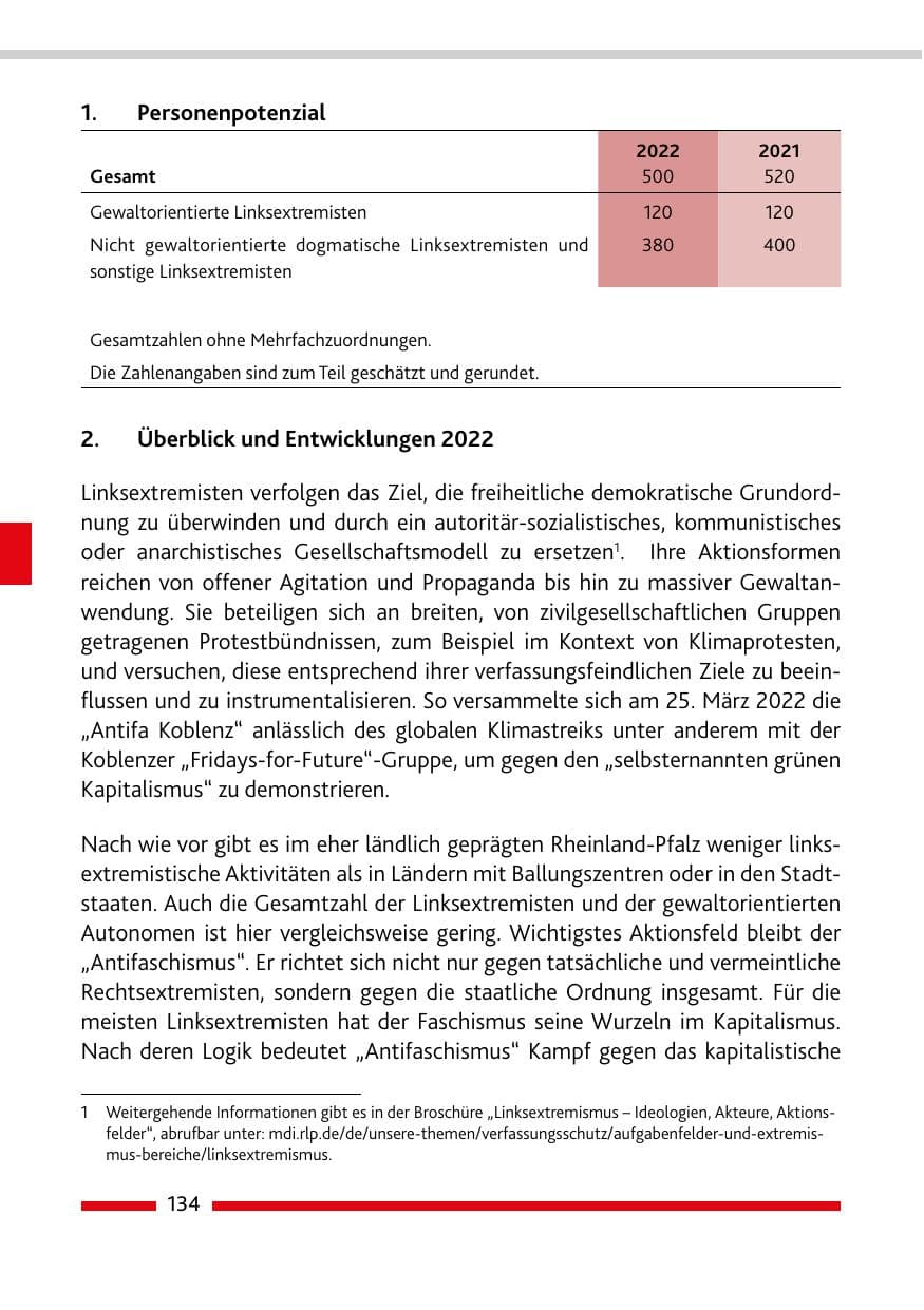 Seite 136 des Verfassungsschutzbericht 2022 Rheinland-Pfalz