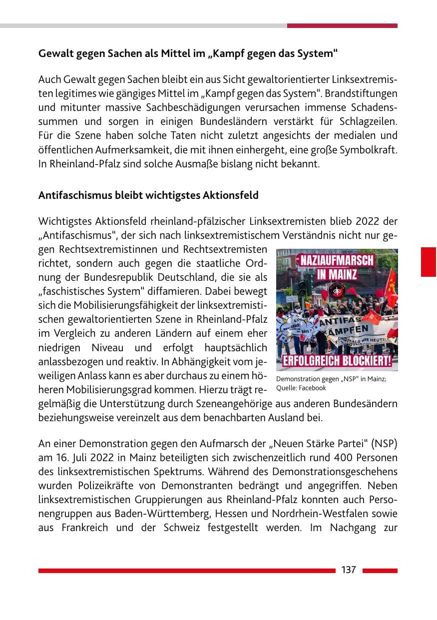 Seite 139 des Verfassungsschutzbericht 2022 Rheinland-Pfalz