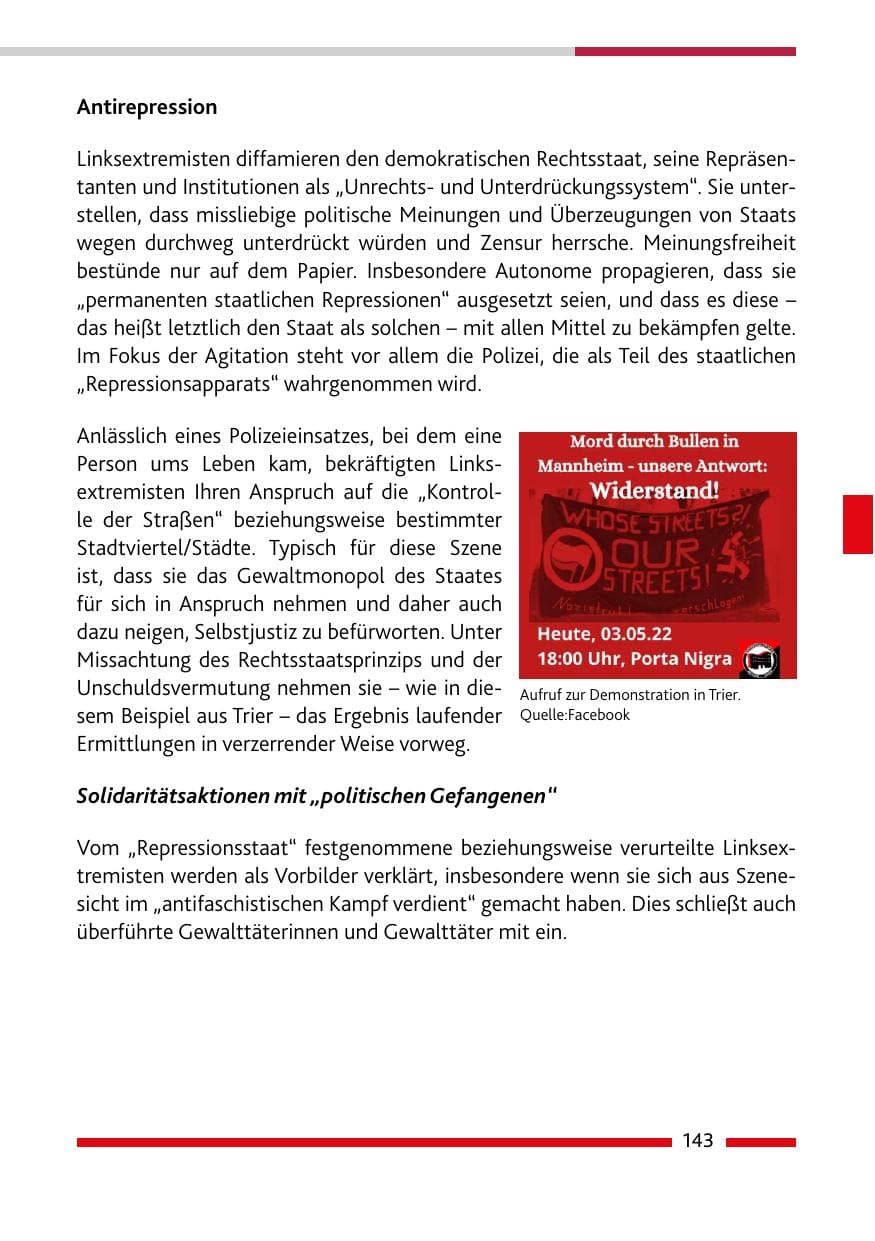 Seite 145 des Verfassungsschutzbericht 2022 Rheinland-Pfalz