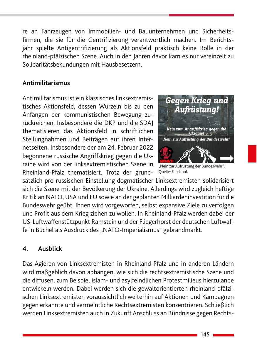 Seite 147 des Verfassungsschutzbericht 2022 Rheinland-Pfalz