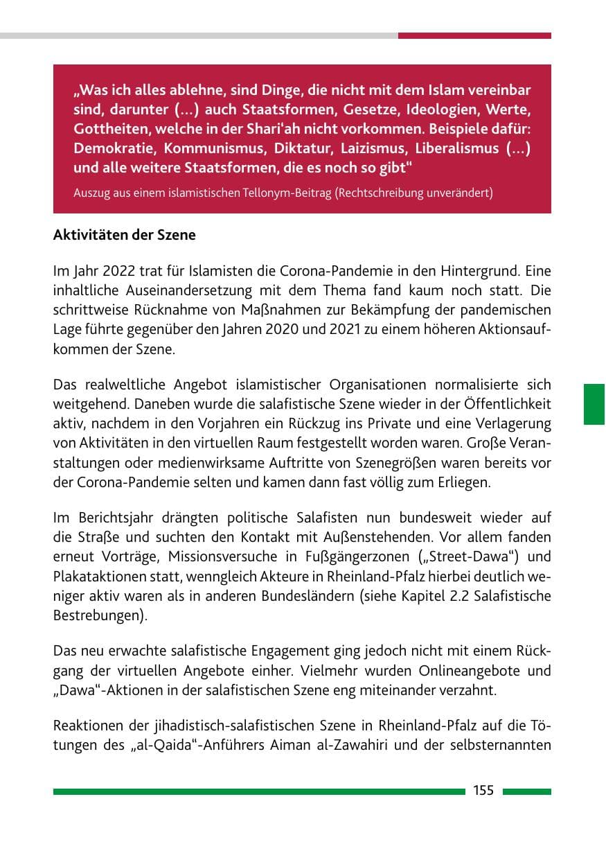 Seite 157 des Verfassungsschutzbericht 2022 Rheinland-Pfalz