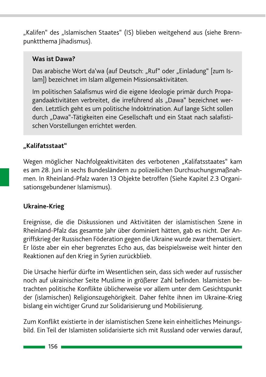 Seite 158 des Verfassungsschutzbericht 2022 Rheinland-Pfalz