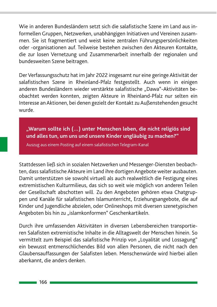 Seite 168 des Verfassungsschutzbericht 2022 Rheinland-Pfalz