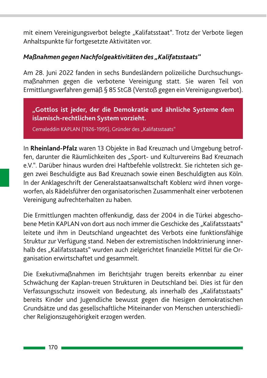Seite 172 des Verfassungsschutzbericht 2022 Rheinland-Pfalz