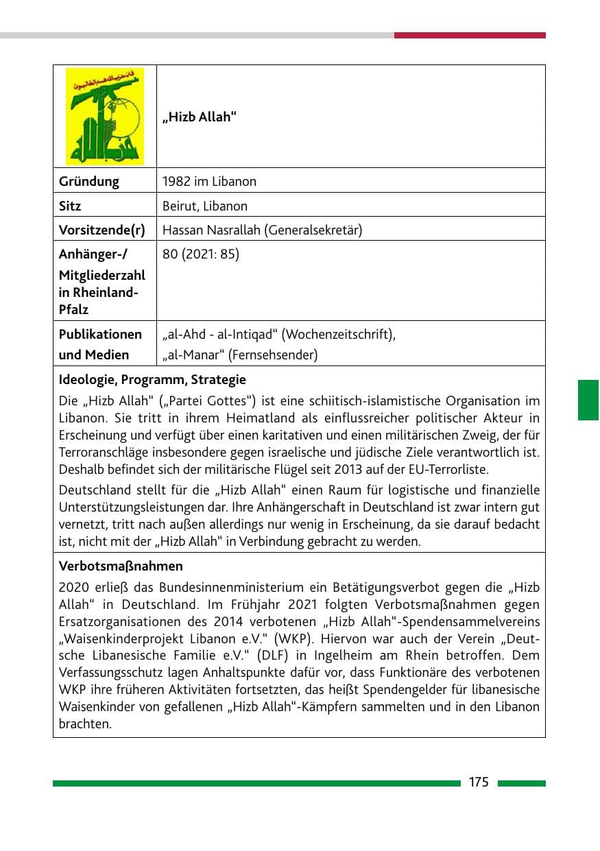 Seite 177 des Verfassungsschutzbericht 2022 Rheinland-Pfalz