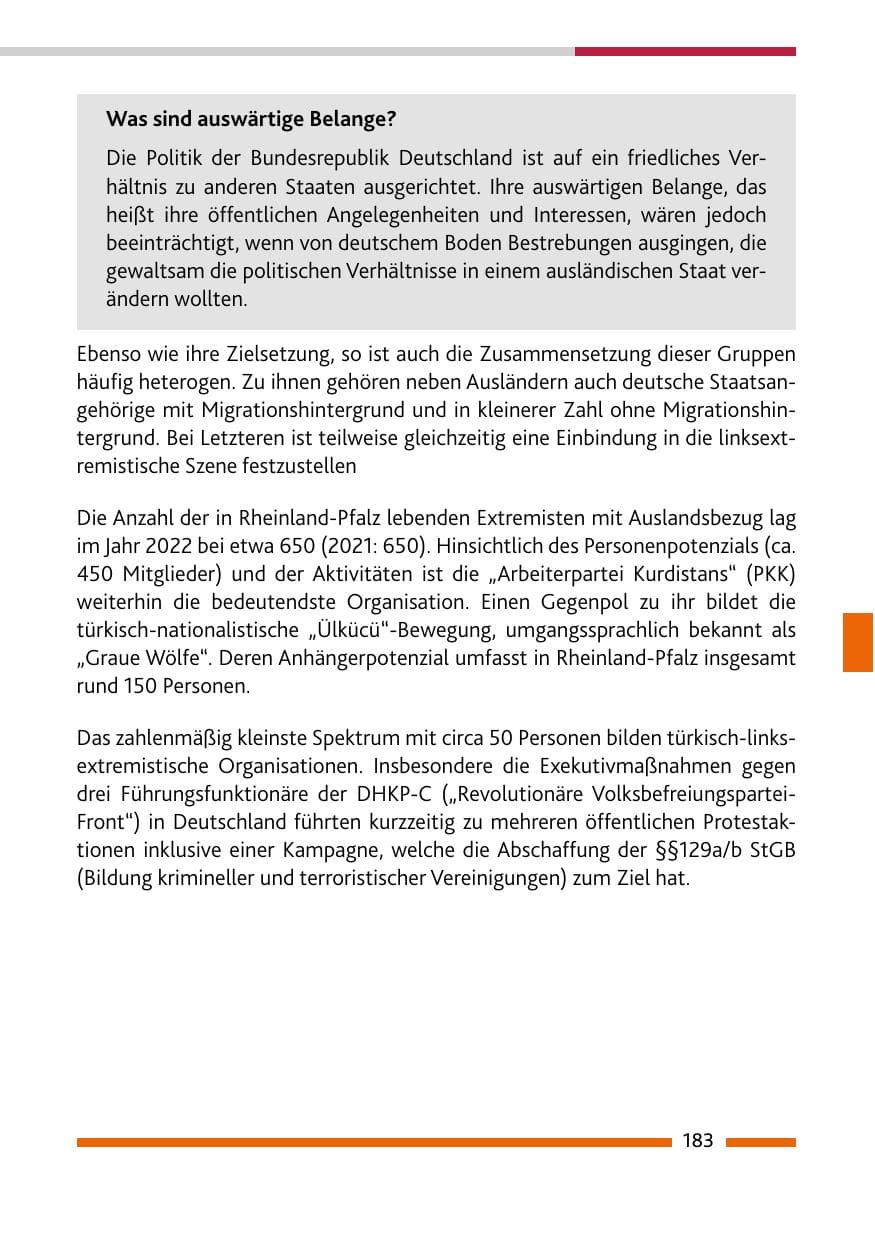 Seite 185 des Verfassungsschutzbericht 2022 Rheinland-Pfalz