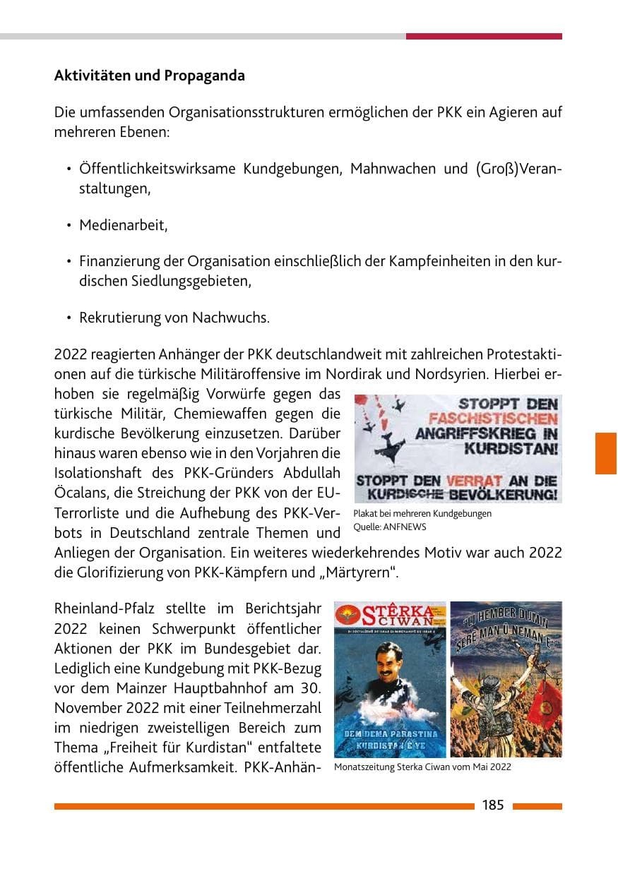 Seite 187 des Verfassungsschutzbericht 2022 Rheinland-Pfalz