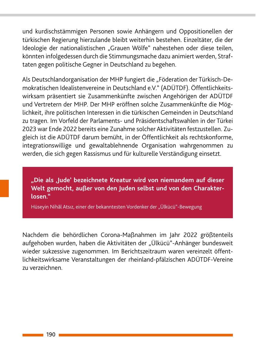 Seite 192 des Verfassungsschutzbericht 2022 Rheinland-Pfalz
