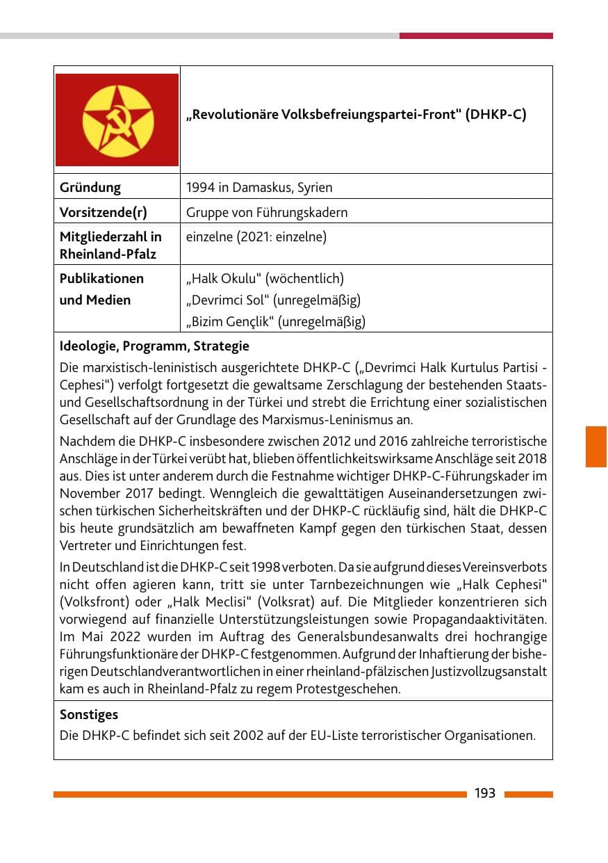 Seite 195 des Verfassungsschutzbericht 2022 Rheinland-Pfalz