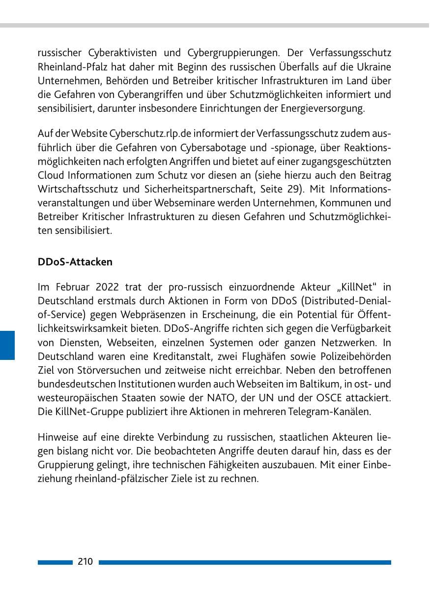 Seite 212 des Verfassungsschutzbericht 2022 Rheinland-Pfalz