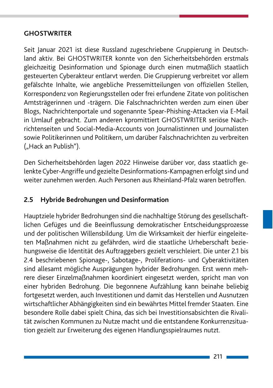 Seite 213 des Verfassungsschutzbericht 2022 Rheinland-Pfalz